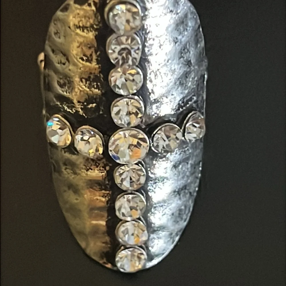 Silver Rhinestone Cross Ring - Picture 3 of 12